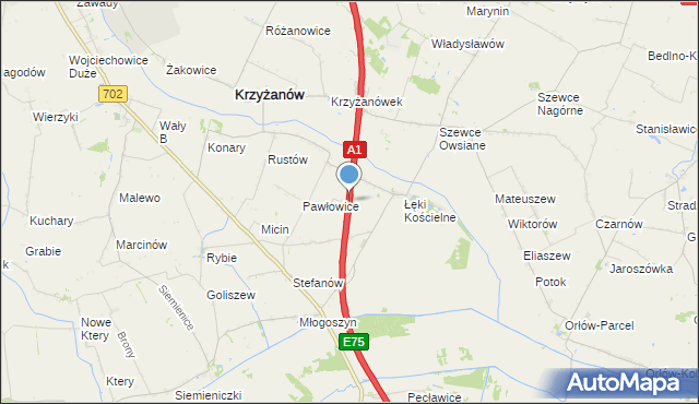 mapa Łęki Górne, Łęki Górne gmina Krzyżanów na mapie Targeo